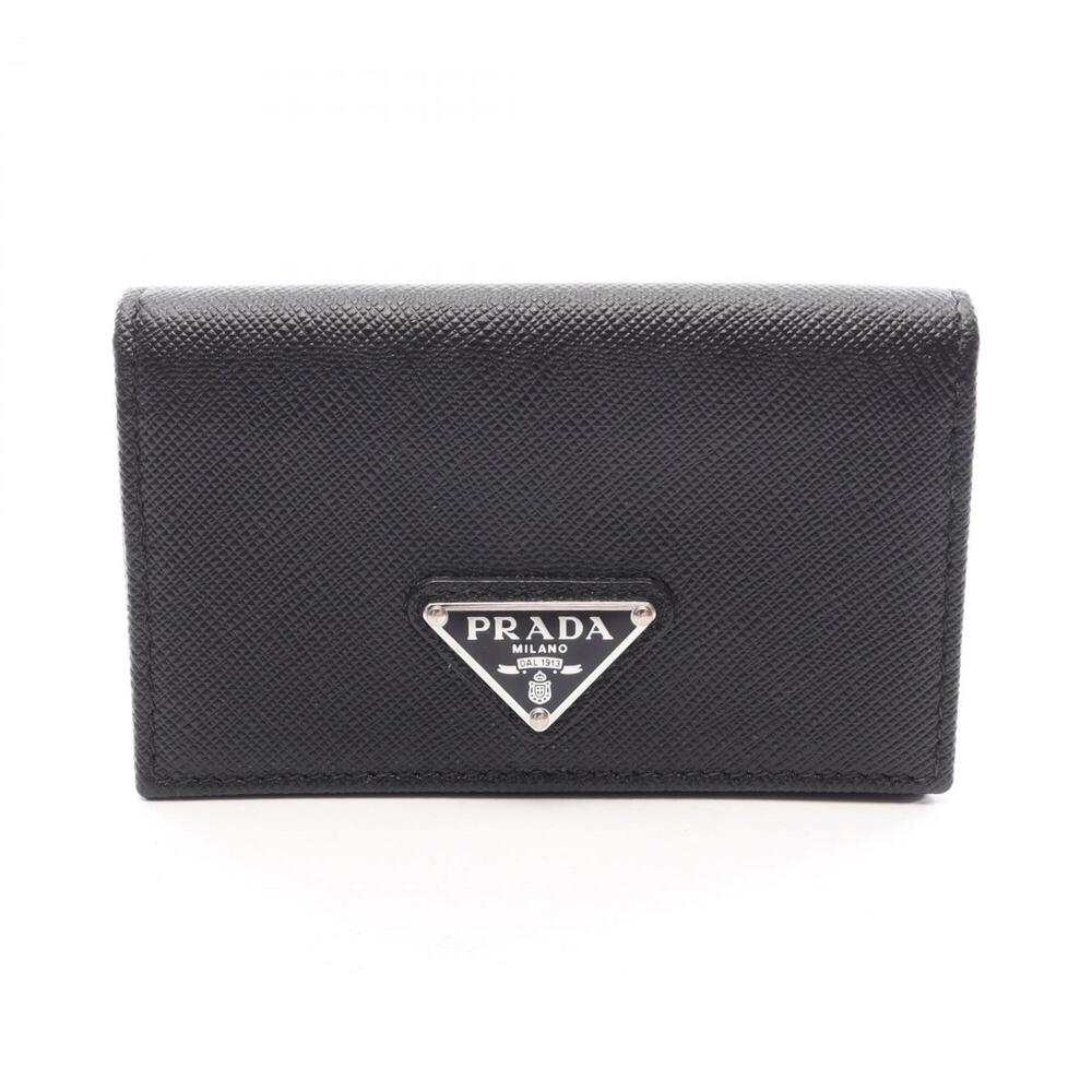 Prada business card holder/card case, Saffiano leather, women's, black.